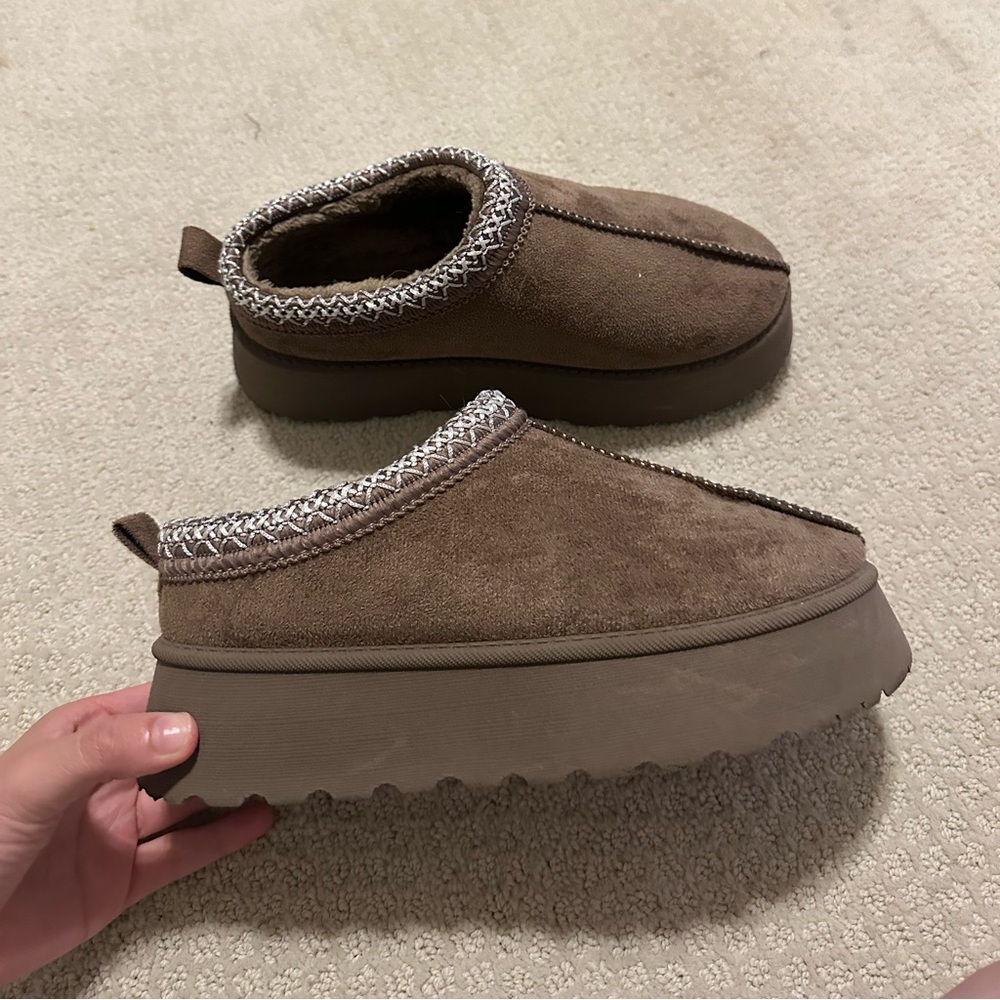 brown platform slippers